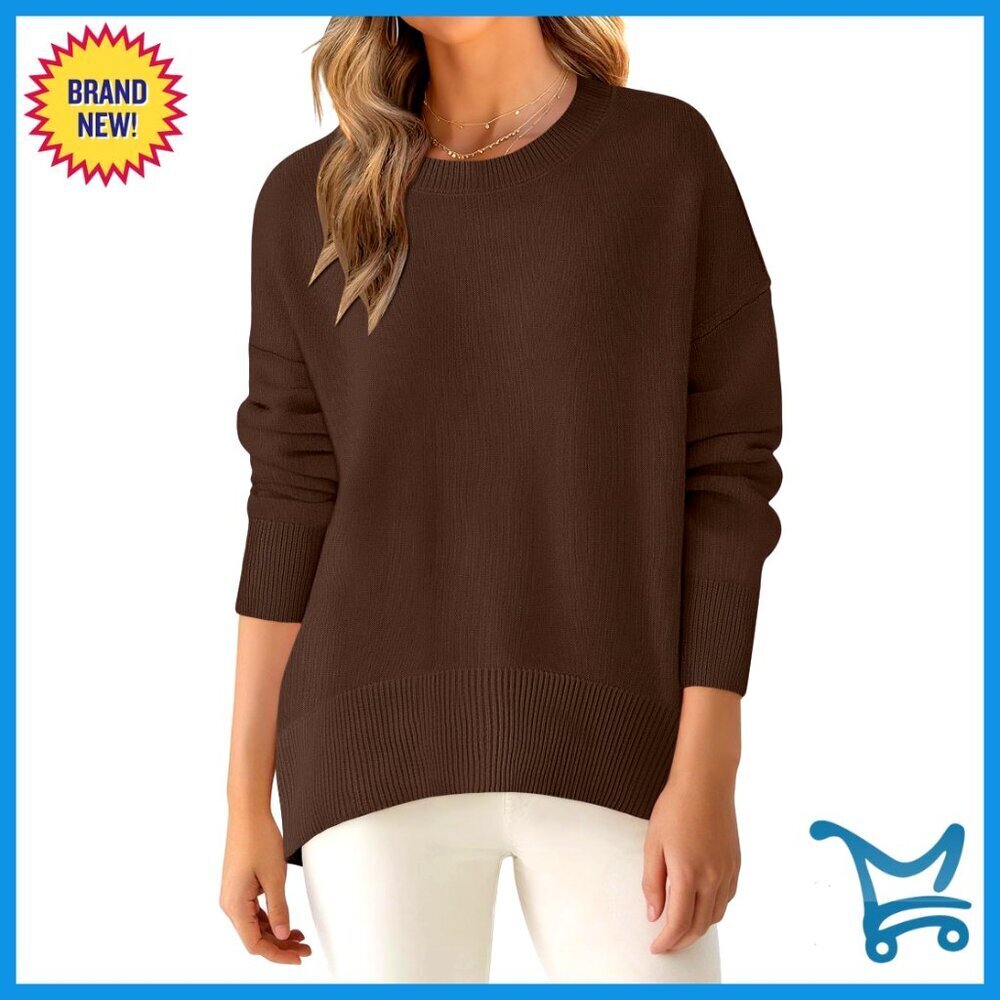 Loose Fit Knitted Pullover Sweater Long Sleeve High Low Hem Casual Top